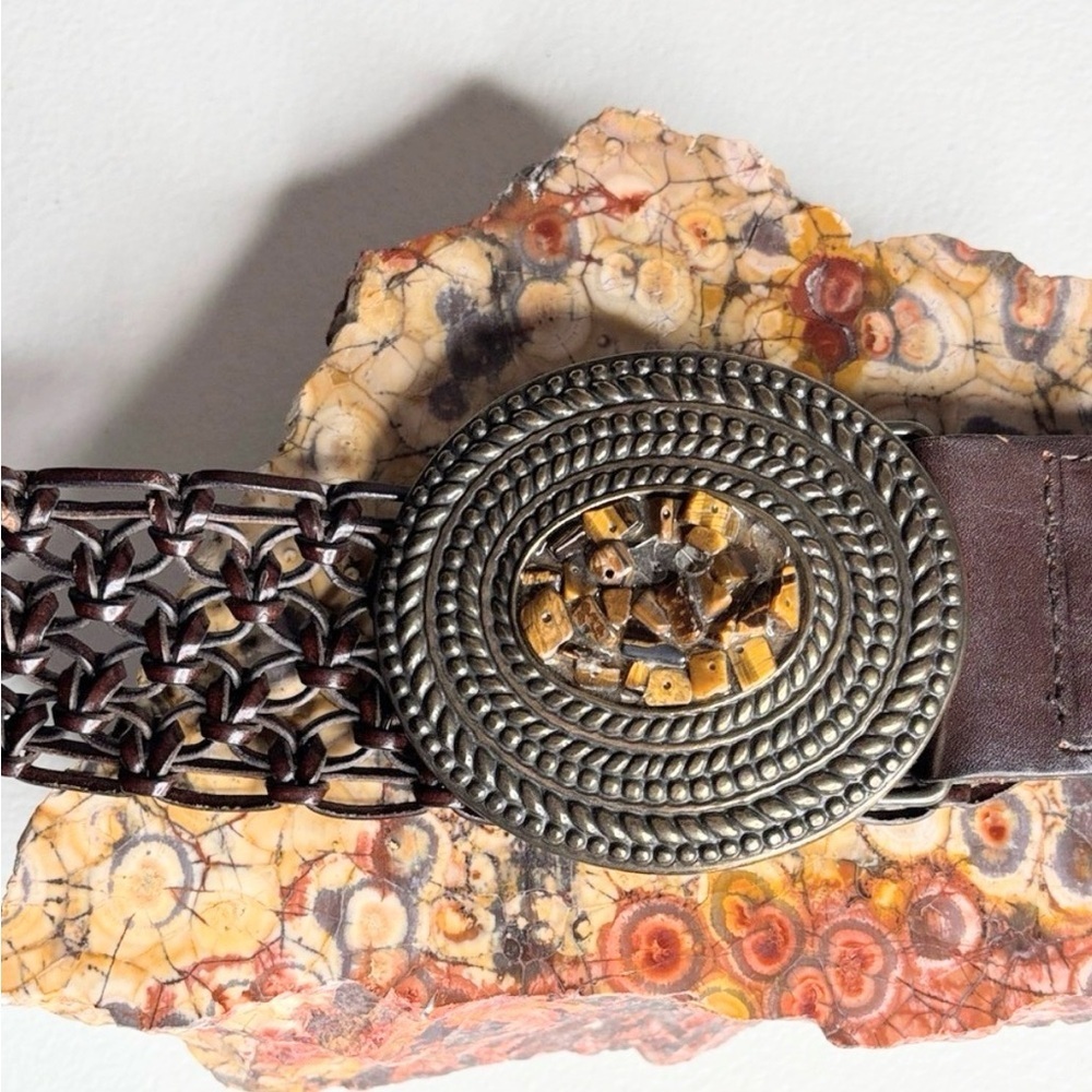 Vintage Womens Knotted Leather Belt, Size 2X, Dark Brown
